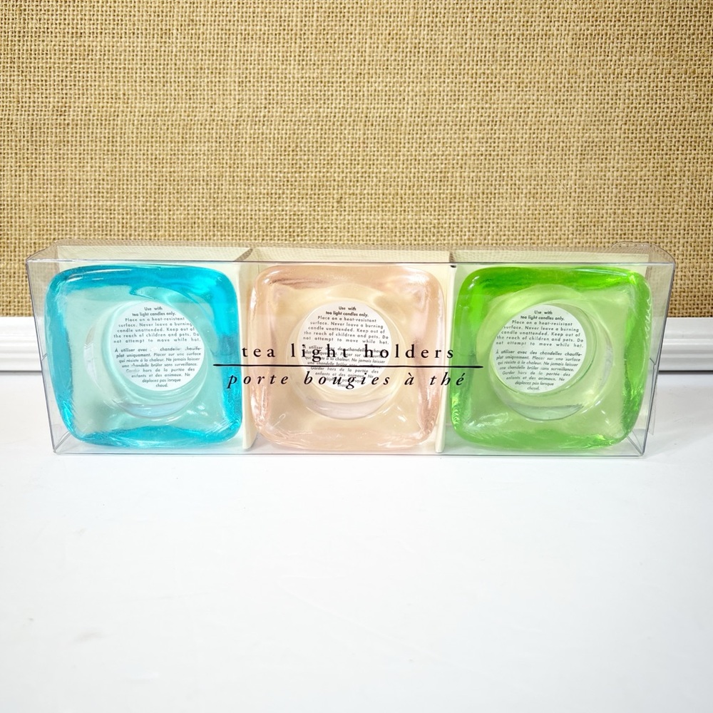 NEW! Pier 1 Imports Tea Light Candle Holders Set Of 3 Fun Pastel Pink Teal Green